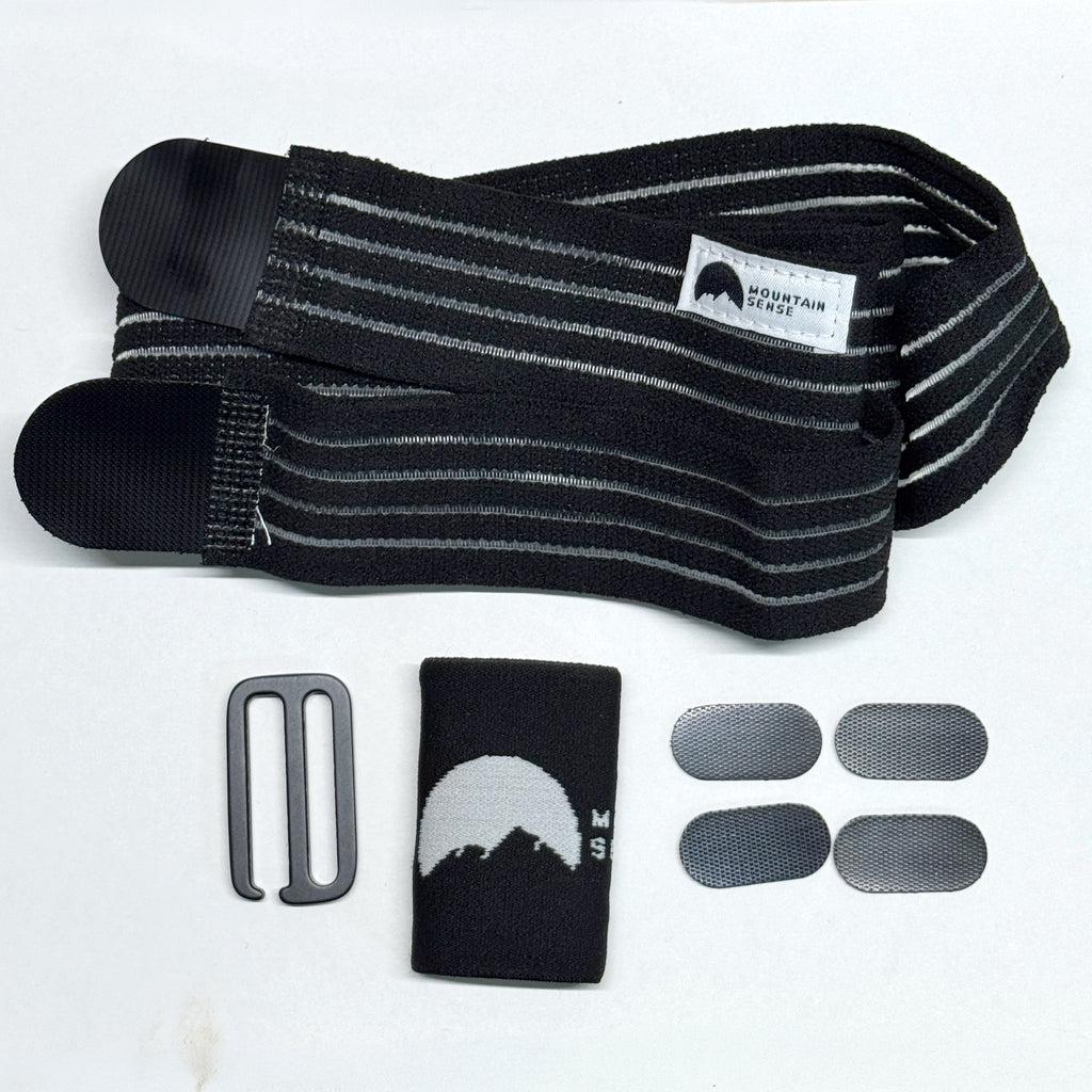 BW Belt Wrap elastic band with Velcro ends, aluminum G-Hook buckle, logo keeper and four spare Velcro patches