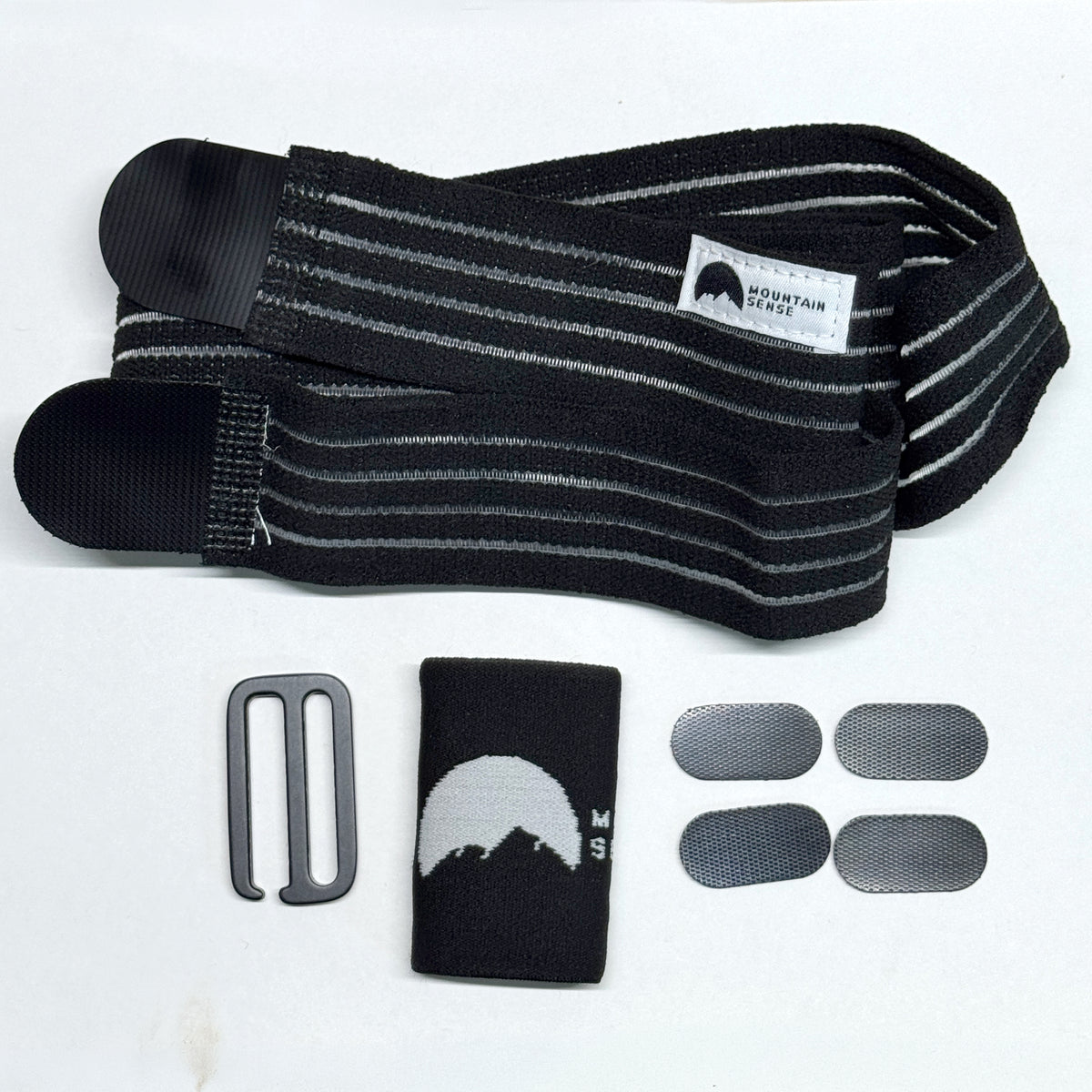 BW Belt Wrap elastic band with Velcro ends, aluminum G-Hook buckle, logo keeper and four spare Velcro patches