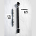 Carbon fiber handle mini ratchet beside its double-ended bits: Phillips 2, flat head, Torx 20 and Torx 25