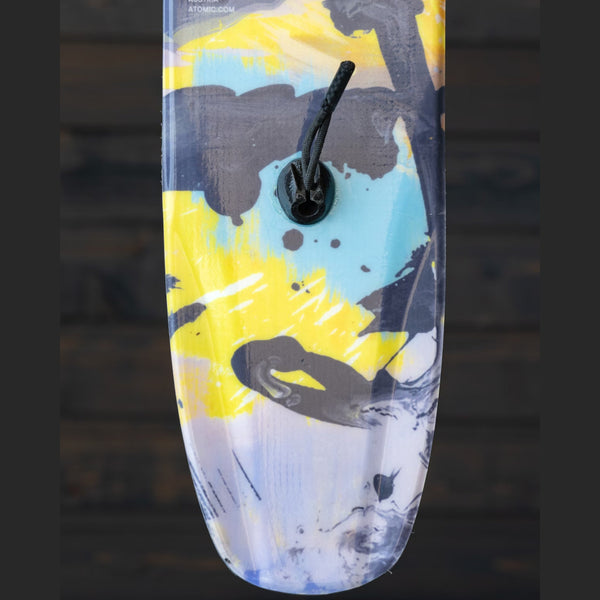 Skin Tail Groovy Lock installed in a rockered ski tail, black insert and bungee replacing the standard tail clip